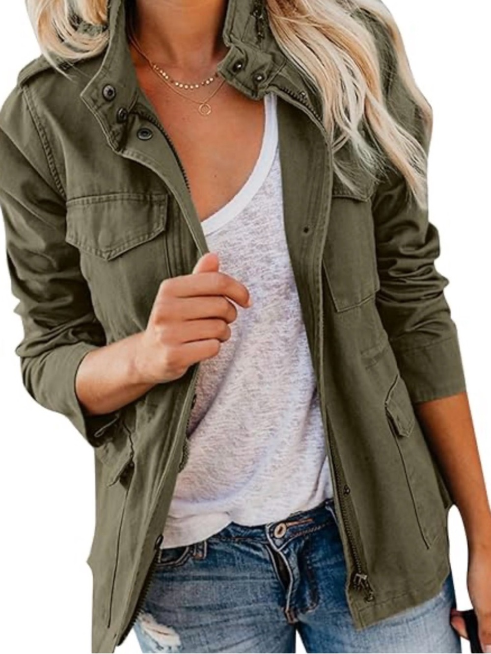 GAP Olive Green Utility Jacket with Pink Hanger Detail